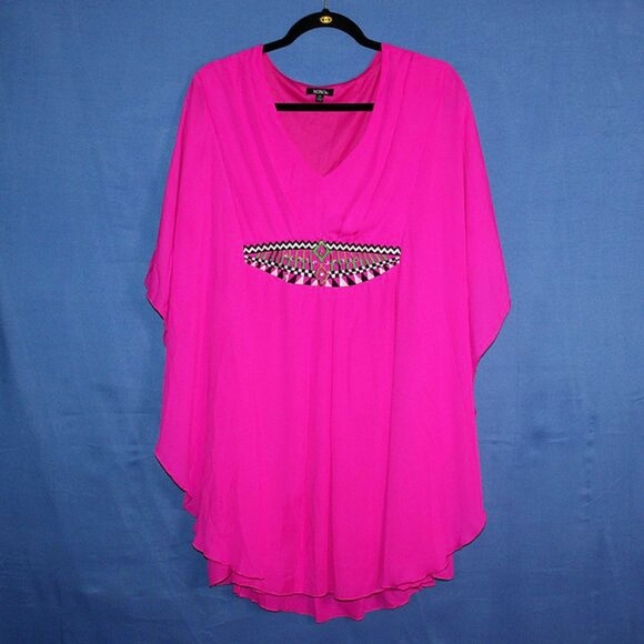 XOXO Embellished Kaftan Tunic Top - Women's Size M - Hot Pink - Picture 1 of 6